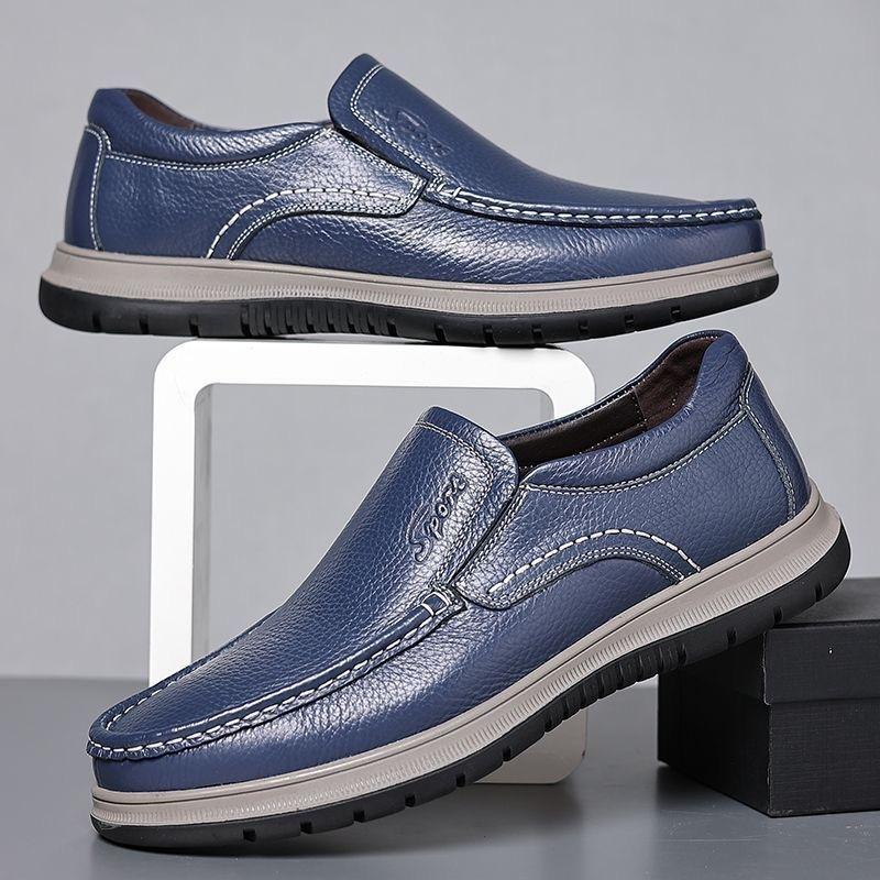 Men's Minimalist Leather Slip On Loafers, Breathable Business Casual Lazy Skate Shoes, Versatile Driving Shoes for Daily Wear