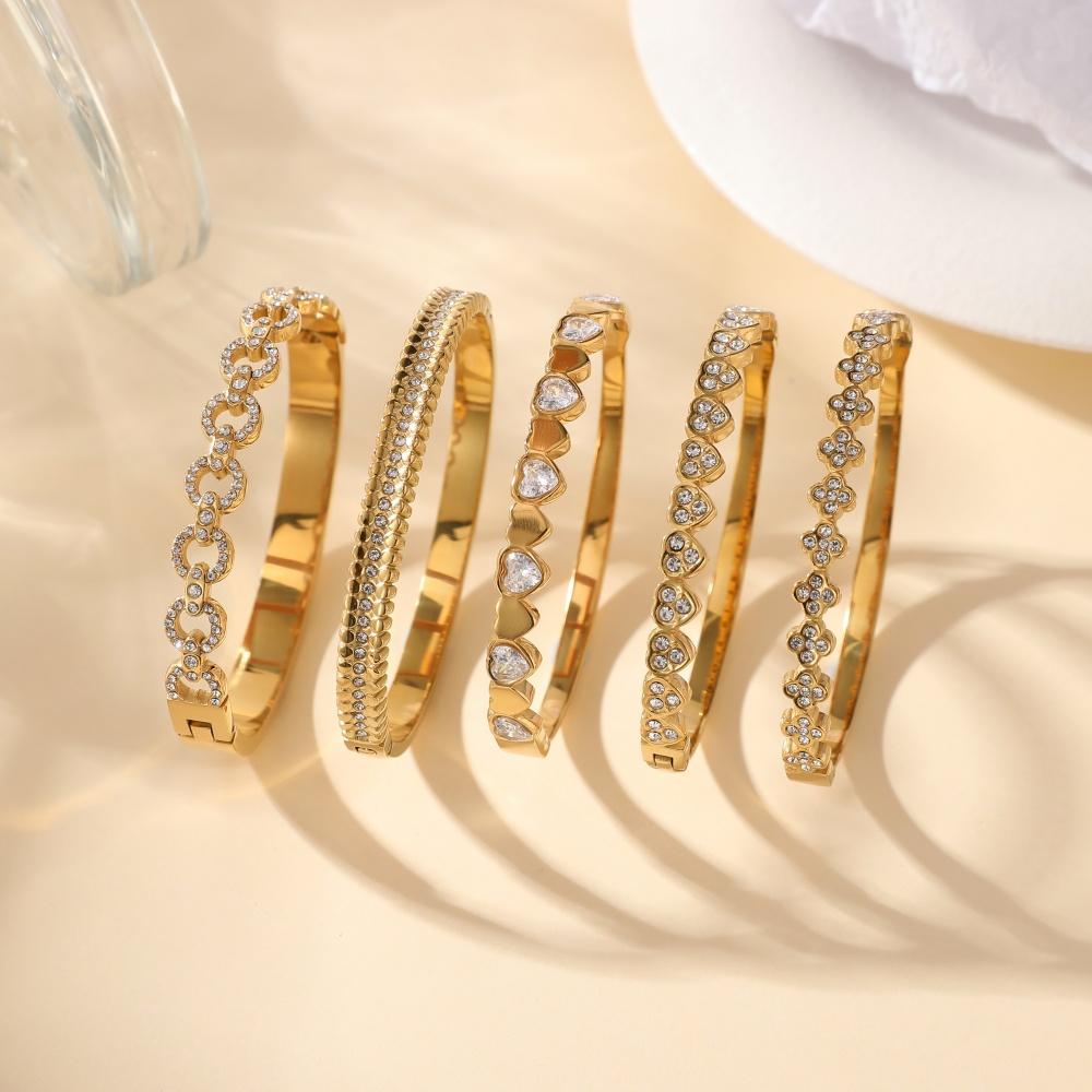 Non Tarnish PVD Gold Plated Jewelry Inlaid With Cubic Zirconia Bangles Stainless Steel Simple Bangle Bracelet Sets Women Jewelry