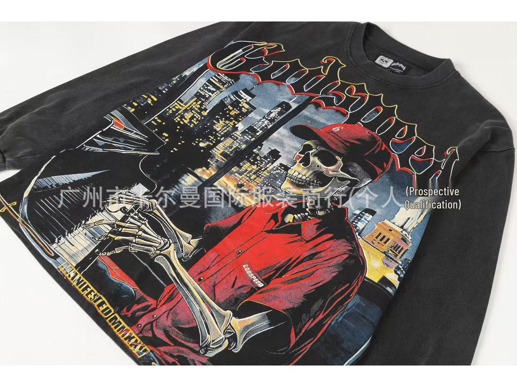 Godspeed Skull Rock Retro Pure Cotton Hoodie - Autumn/Winter American Style Streetwear for Men