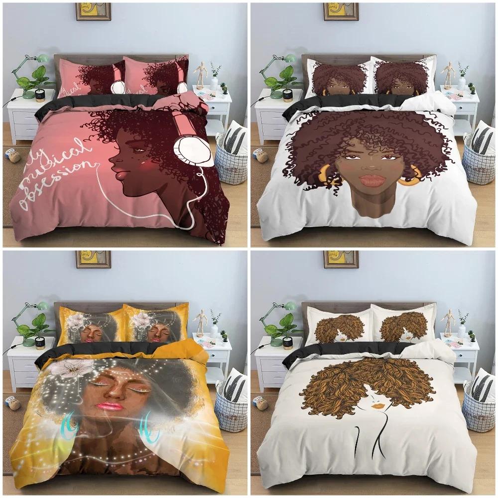 Beautiful Curly Hair Girl Pattern Comfortable Duvet Quilt Cover Pillowcase Bedding Set Children Bedroom Decoration Home Textile