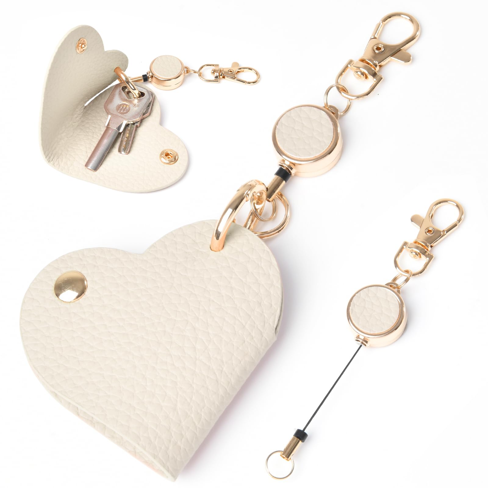 

Gineman Reel Keychain, Reel Strap, Leather Heart Key Ring, Wrap, Leather Pendant Charm, 32cm, Stretchable, Strong, Small, Cute, Stylish, Anti-Loss,