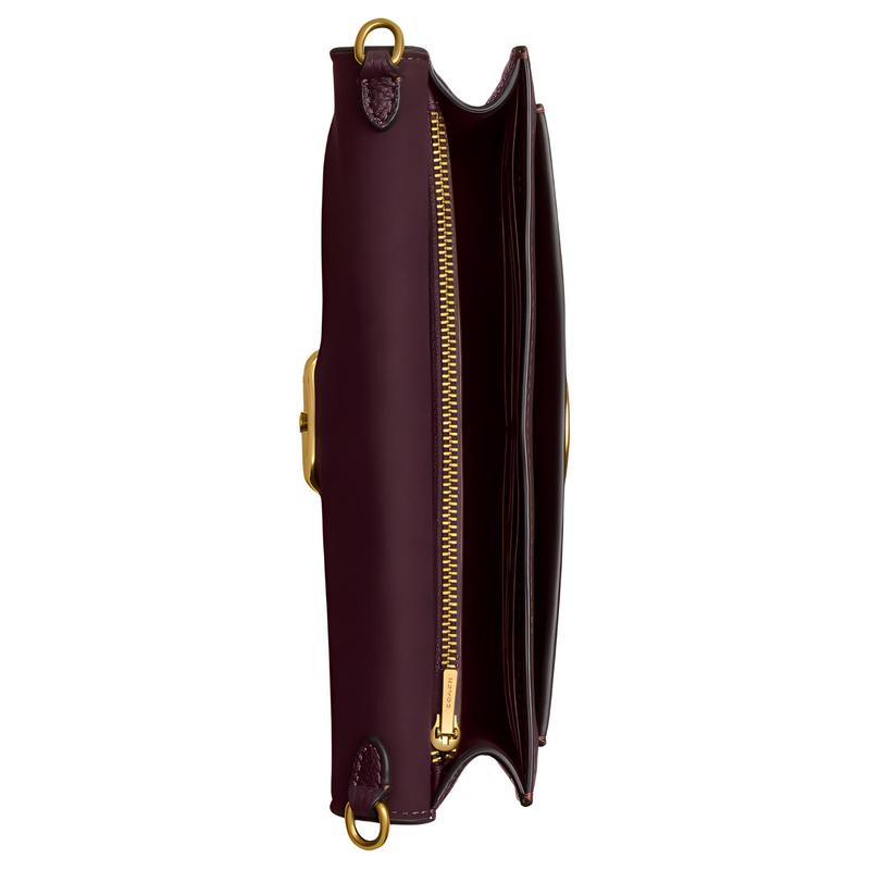 Coach Tabby 20 Gold Letter Logo Hardware Chain Polished Pebbled Leather Shoulder Crossbody Bag Small Size Women's Merlot