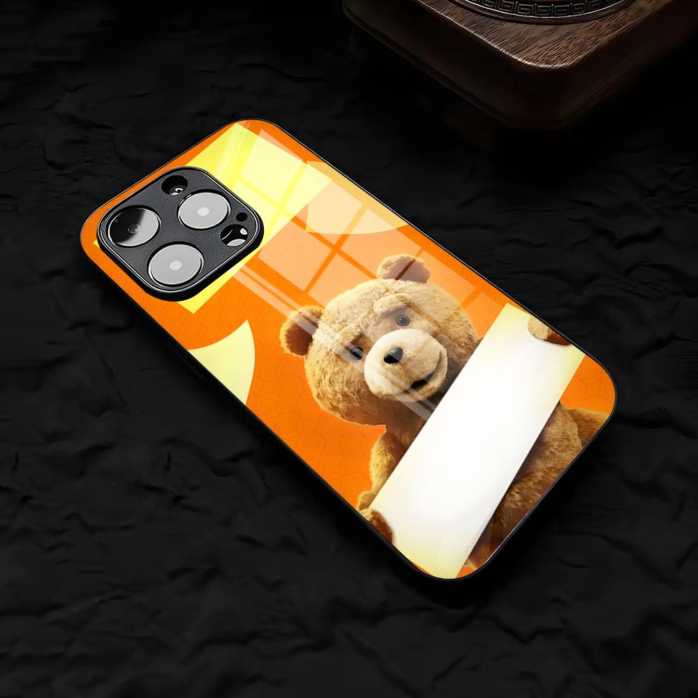 

Чехол для телефона Тэдди Медведь Для iPhone 17 Air 16 E Pro Max 15 14 13 Mini 12 Pro 11 Max Plus Черный Стеклянный Чехол iPhone 16e