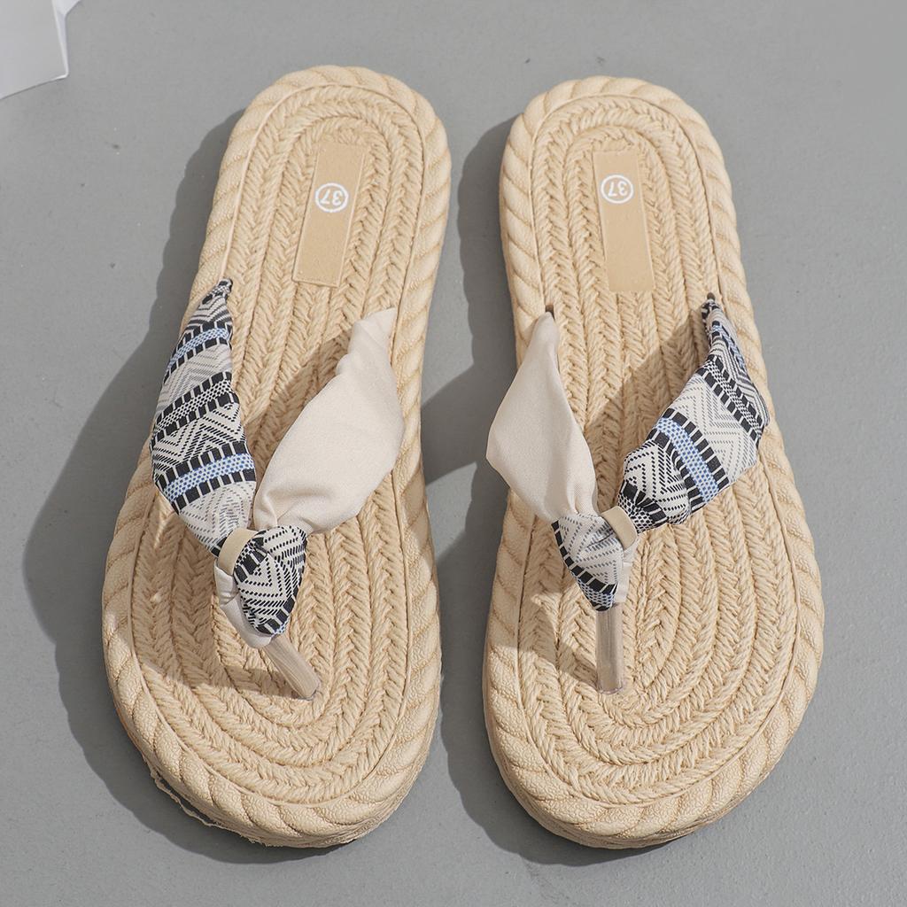 Kadın moda trendi Etnik grafiti kaymaz aşınmaya dayanıklı yumuşak taban anti-keten parmak arası terlikler