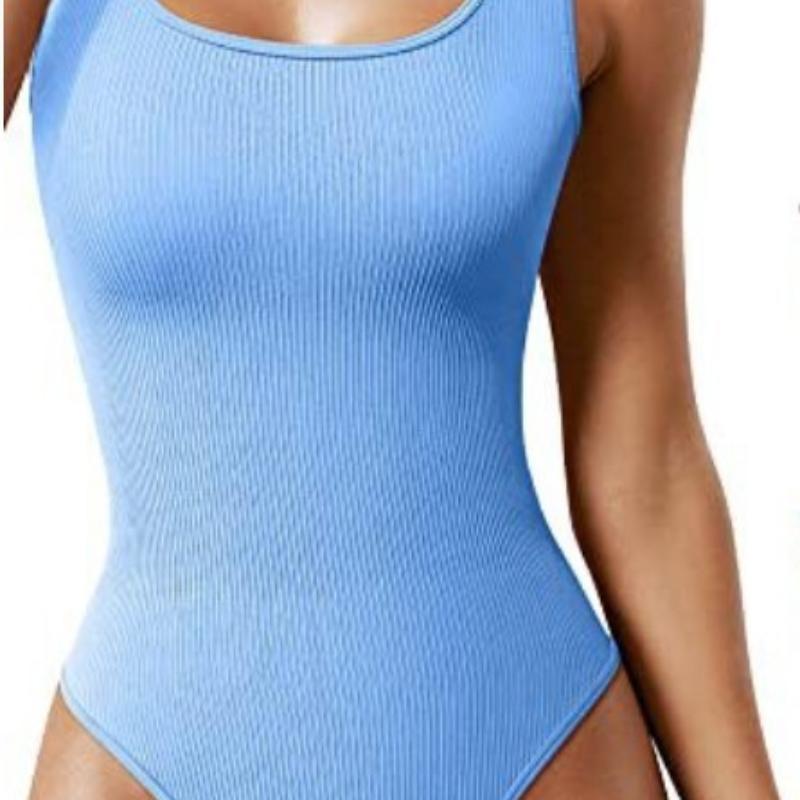 

Женское летнее сплошное боди без рукавов с U-образным вырезом 2XL светло-синий