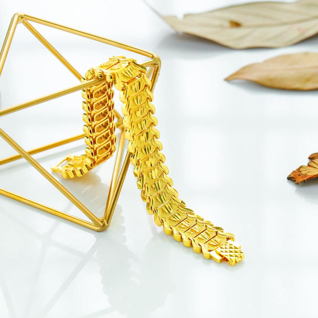 Men's 24K Gold-Plated Engraved Bracelet Watch Chain