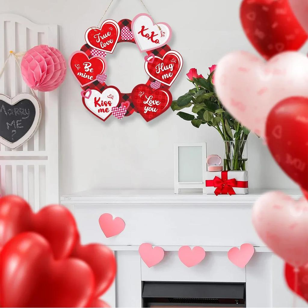 1Pcs Heart Love Happy Valentine's Day Paper Wall Door Hanging Ornaments for Valentine Day Wedding Anniversary Party Decoration