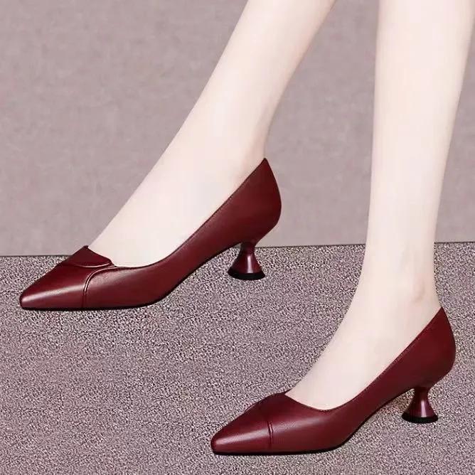 sapatos femininas women classic wine red spring slip on square heel shoes for sexy party lady office work shoes ab665