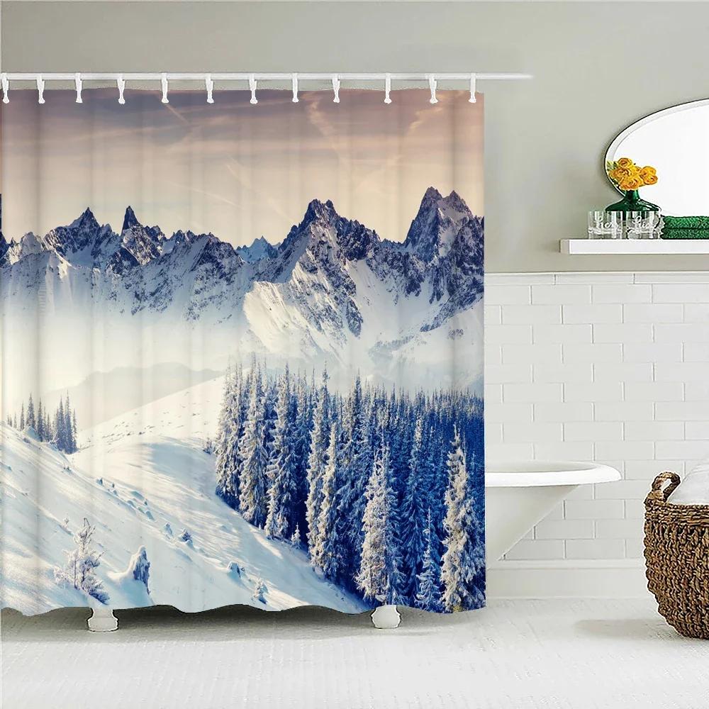 Natural landscape Snowflake Cedar Tree Shower Curtains Bathroom Curtain Frabic Waterproof Polyester Bath Curtain with Hooks