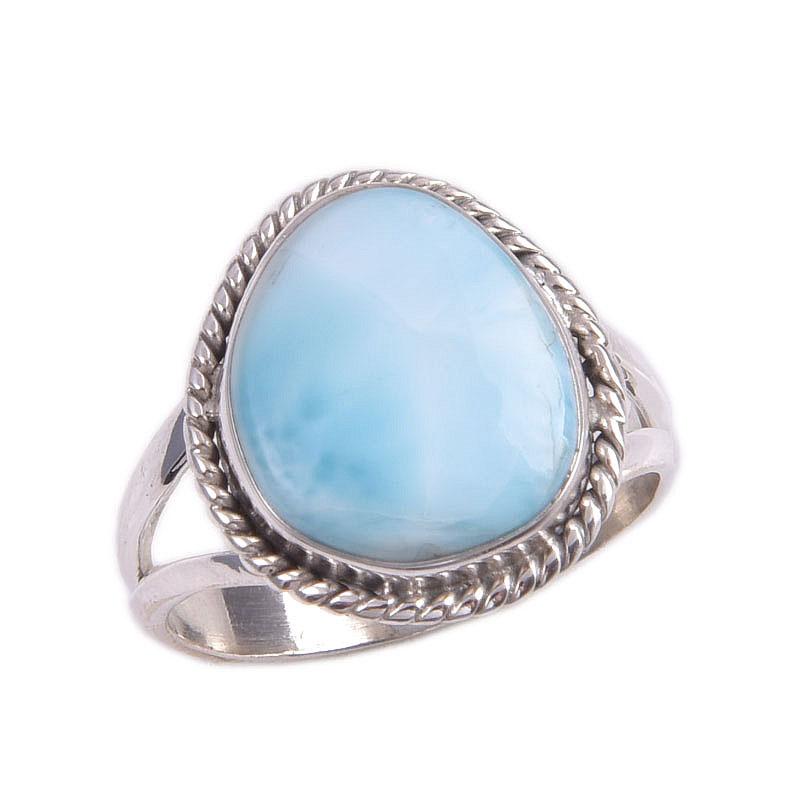Natural Republic Larimar Gemstone 925 Solid Silver Jewelry Ring Size 6.5 m8U68