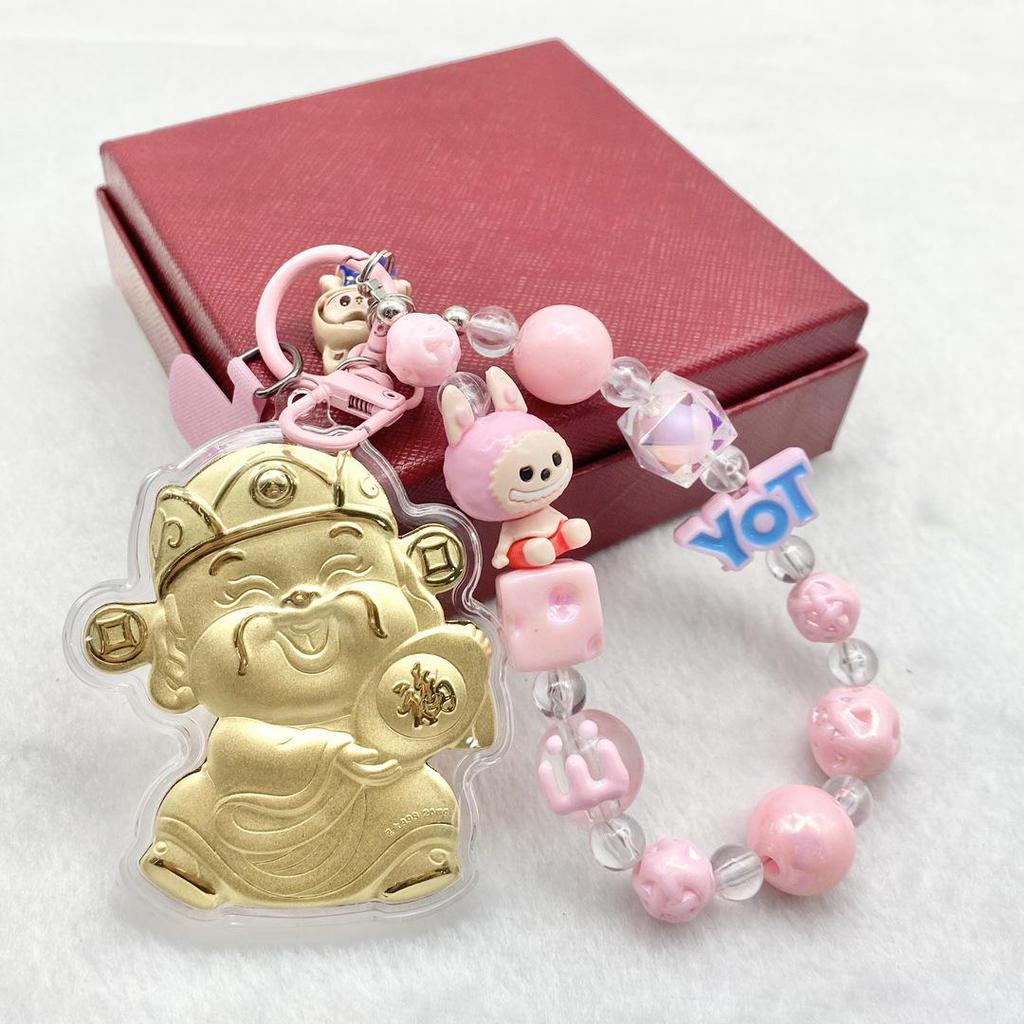 999 Pure Gold God of Wealth Pendant: Versatile Ornament for Phone, Keychain, Car, or Bag