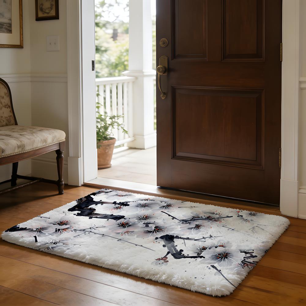 Plum Blossom Flower Floor Mat Soft Flannel Absorbent Mat Non-Slip Rug Home Bedroom Bathroom