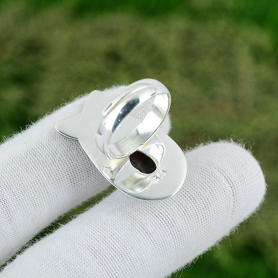 Natural Rhodonite Gemstone Solitaire Adjustable Ring 925 Silver For Girls