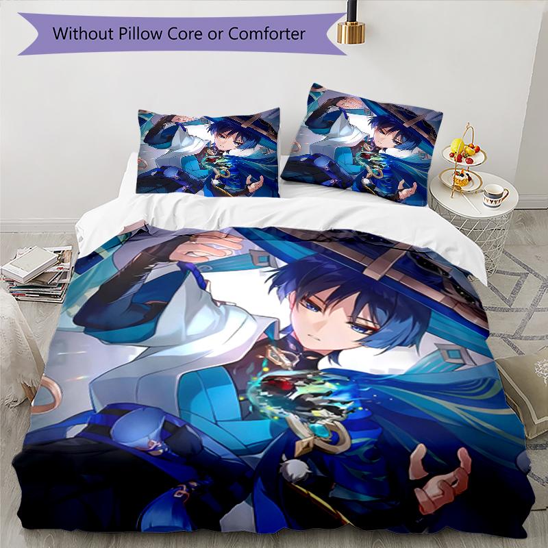 3pcs Genshin Impact Wanderer2 Design Cover Set - HD Printed Bedding with 1 Cover and 2 Pillowcases - Perfect for Home and Dorm Decor