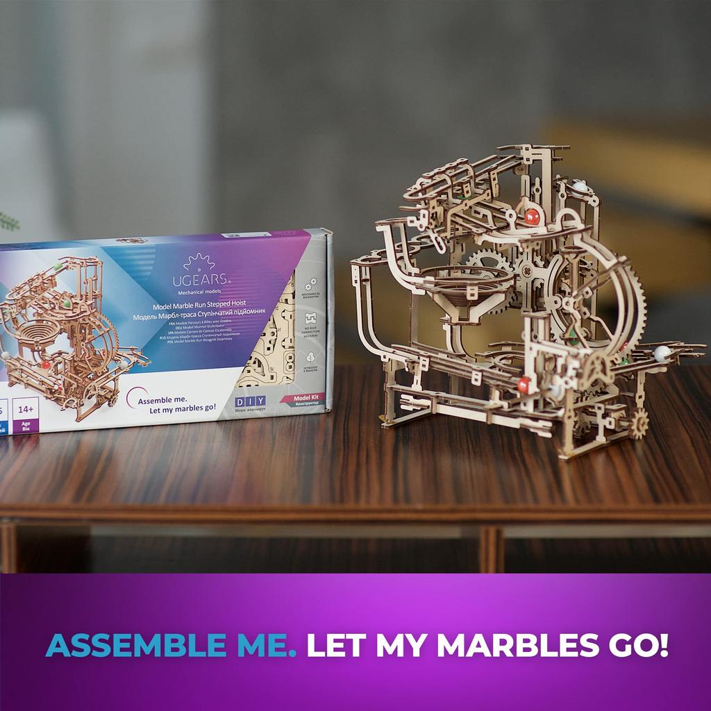 Ugears Marble Run Step Hoist 70156 Wooden Puzzle, Crafts & Models, No Glue or Tools Required, for Adults and Kids
