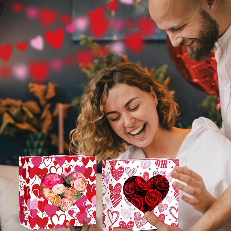 WTEMPO Valentine's Day Gift Boxes with Heart Shaped Design Clear Window DIY Foldable Printed Paper Packaging Boxes Wedding Party Supplies Gift Giving