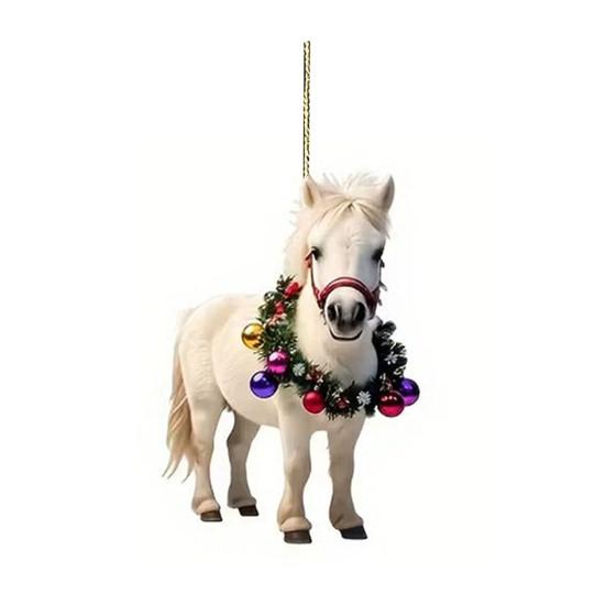 Christmas Pony Ornament 2D Acrylic Hanging Decor for Car And Tree Cute Horse Design Holiday Gift for Kids