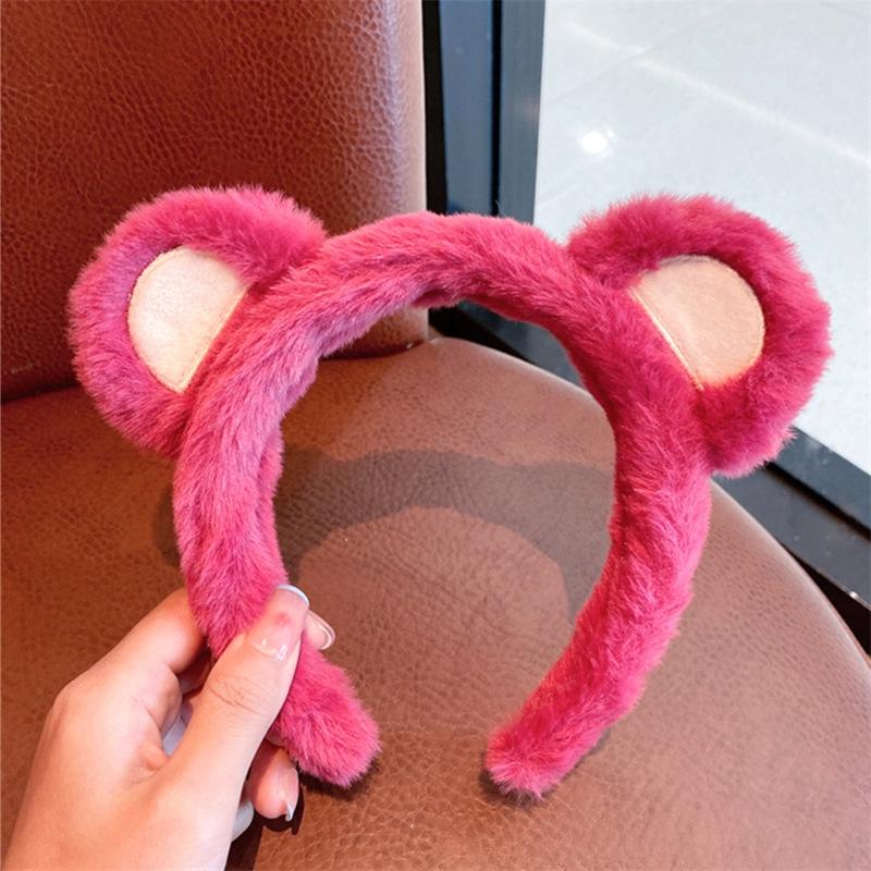 Strawberry Bear Plush Headband Female Autumn And Winter Face Wash Pressure Hair Non-Slip Hairpin Year Cat Ear Headband