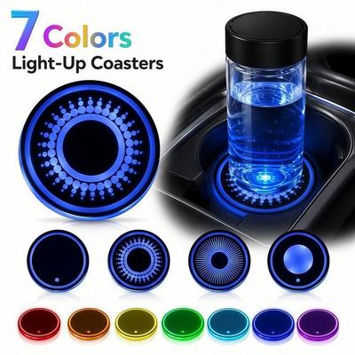 7 Colors Car Illuminated Cup Mat LED Ambient Light Coaster Vehicle Decoration