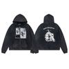 Mens Oversized Streetwear Hoodie With Distressed Zipper Graphic Print Cotton Long Sleeve Pullover Casual Wear