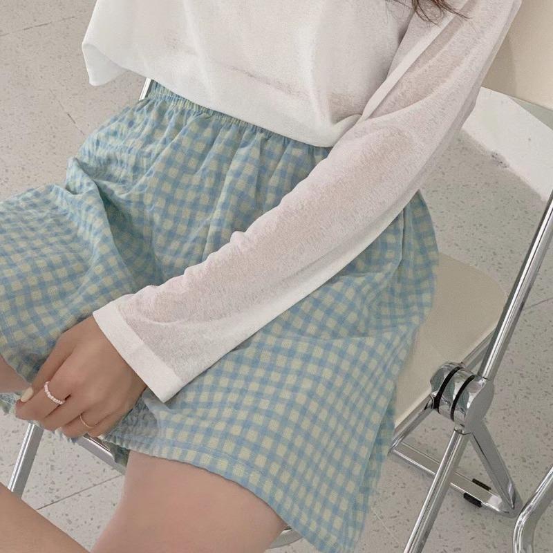 Summer Home Checkered Small Floral Shorts Thin Fresh Sports High Waist Thin Wide Leg Loose Casual Pajama Pants Women