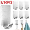 1/10PCS Stainless Steel Hooks Self-Adhesive Kitchen Wall Hook Rust-proof Bathroom Towel Hanger Waterproof Storage Hanging Holder