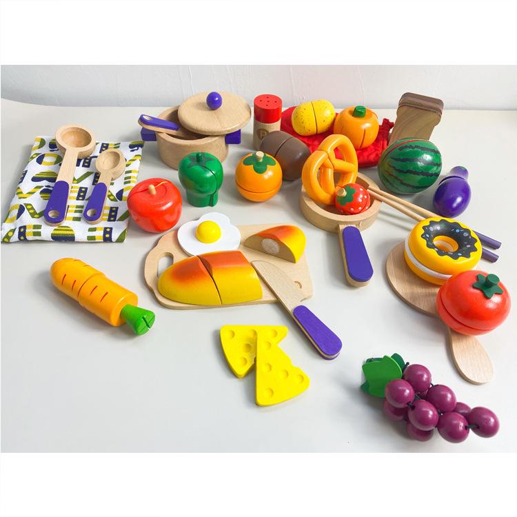 Wooden Princess Playhouse & Tea Party Set with Cake & Cuttable Fruits