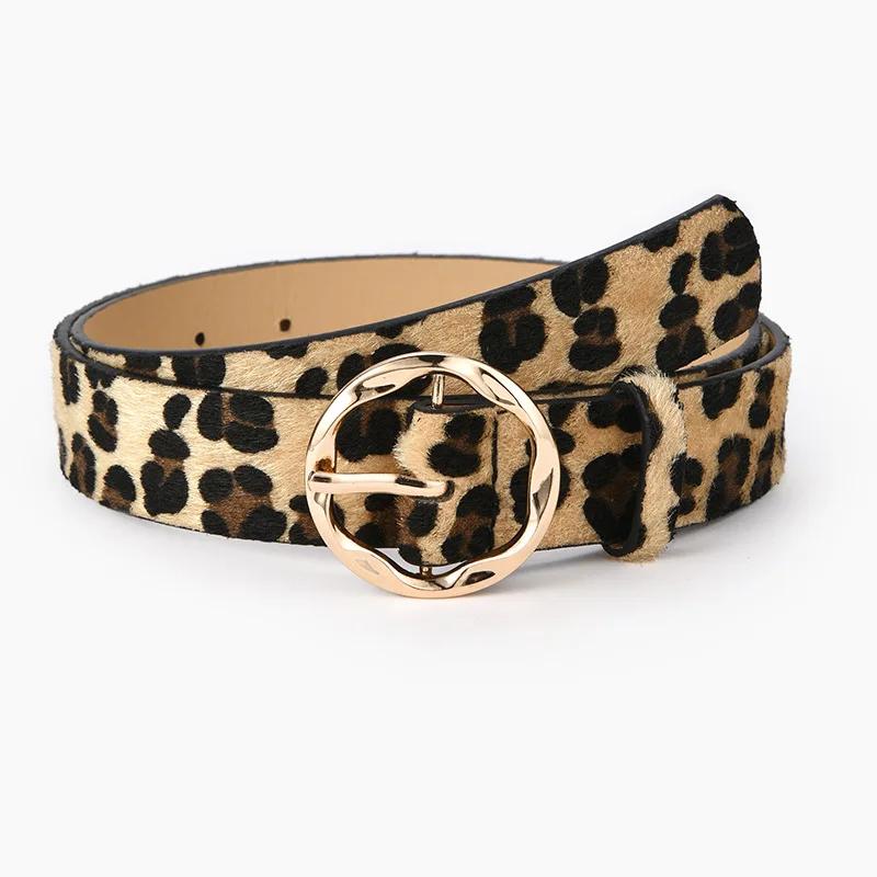 Female Belt Cummerbund Women Horsehair Belt With Leopard Pattern Rose Gold Metal Buckle Pu Belt Accessories For Dress Jeans