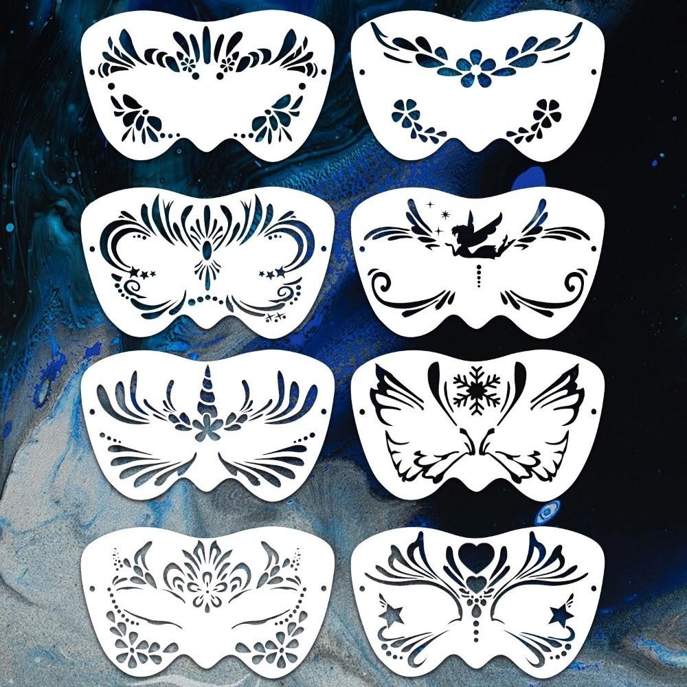 8Pcs Face Tattoo Face Painting Stencils Hollowed DIY Makeup Tools Face Paint Templates Adults Kids