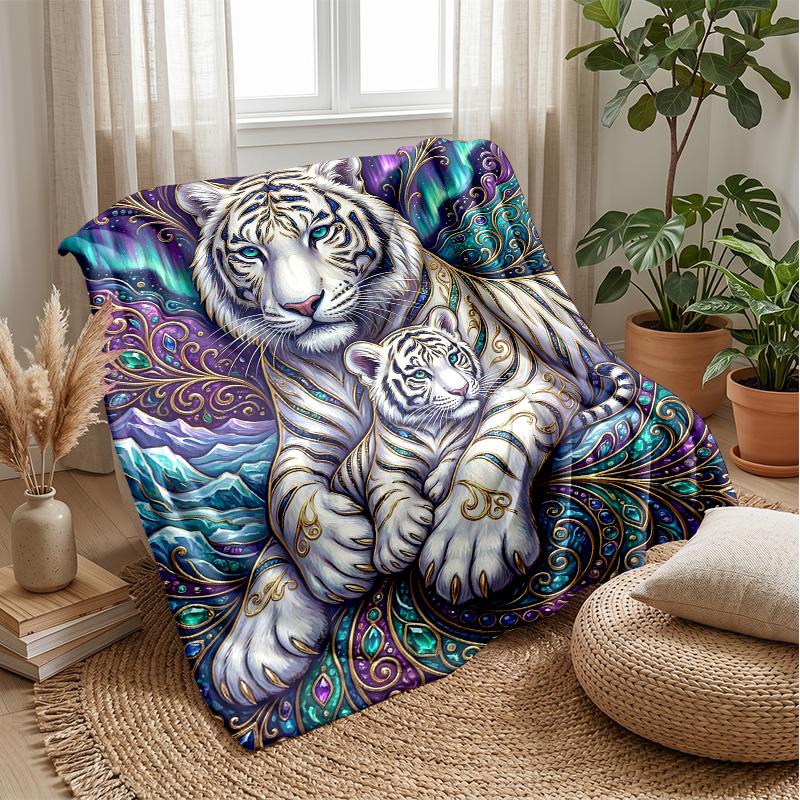 Tiger Dance in Jungle Theme blanket Lightweight Warm Flannel Blanket Decorative Throw Blanket for Home Decoration