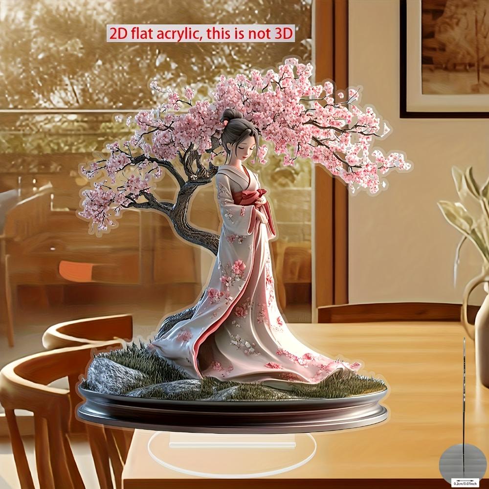 Flat bohemia style grids crystal japanese kimono lady statue, desktop decoration, suitable for home, office, living room, bedroom