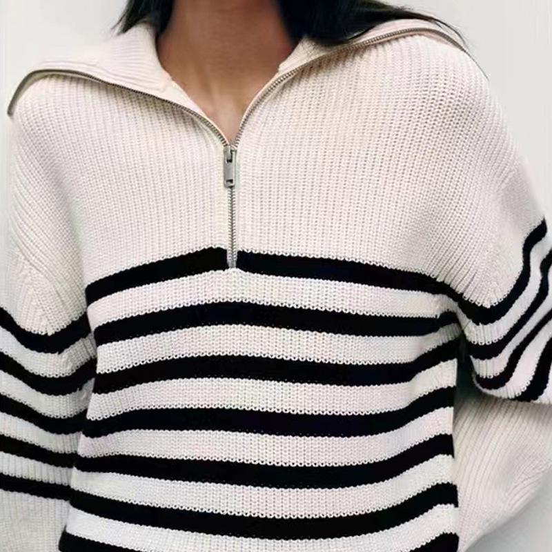 Women's Half-Zip Stand-Up Collar Sweater - Soft, Loose, Lazy Style Knit for Autumn & Winter