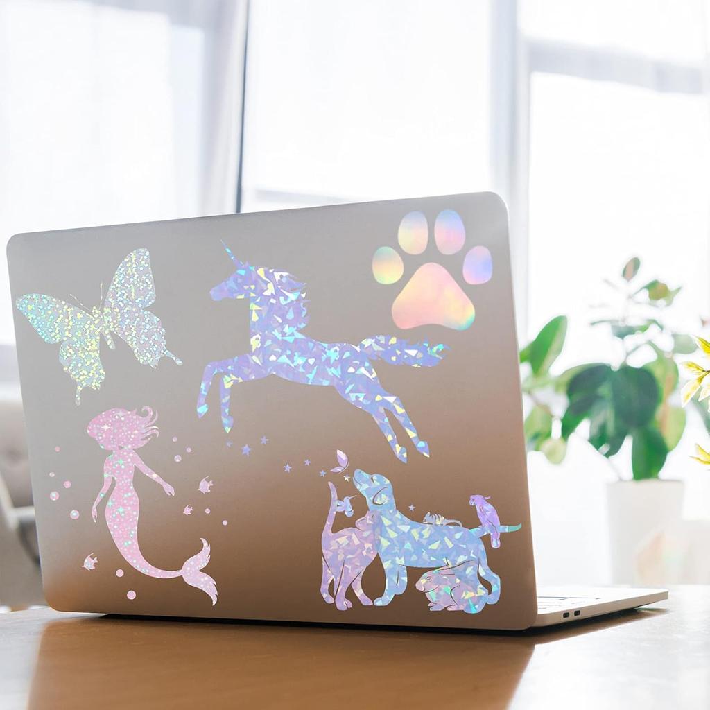 9Sheets A4 Holographic Paper Sticker Transparent Waterproof Self Adhesive Film 11.7 x 8.3 Inches (Gem, Dot, Colorful, Star)
