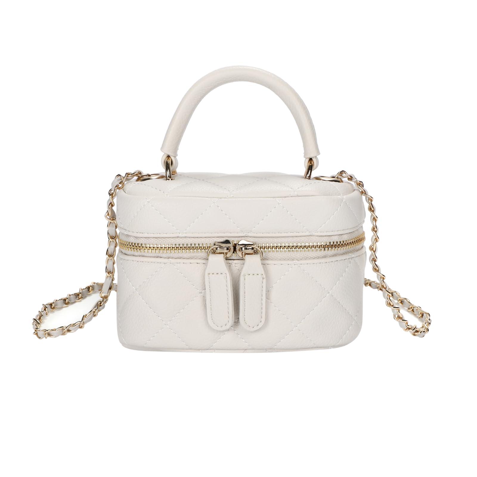 

ModaFusion Quilted Vanity Bag, Women s Chain Shoulder Bag, Stylish, Lightweight, Crossbody, 2-Way (Ivory)