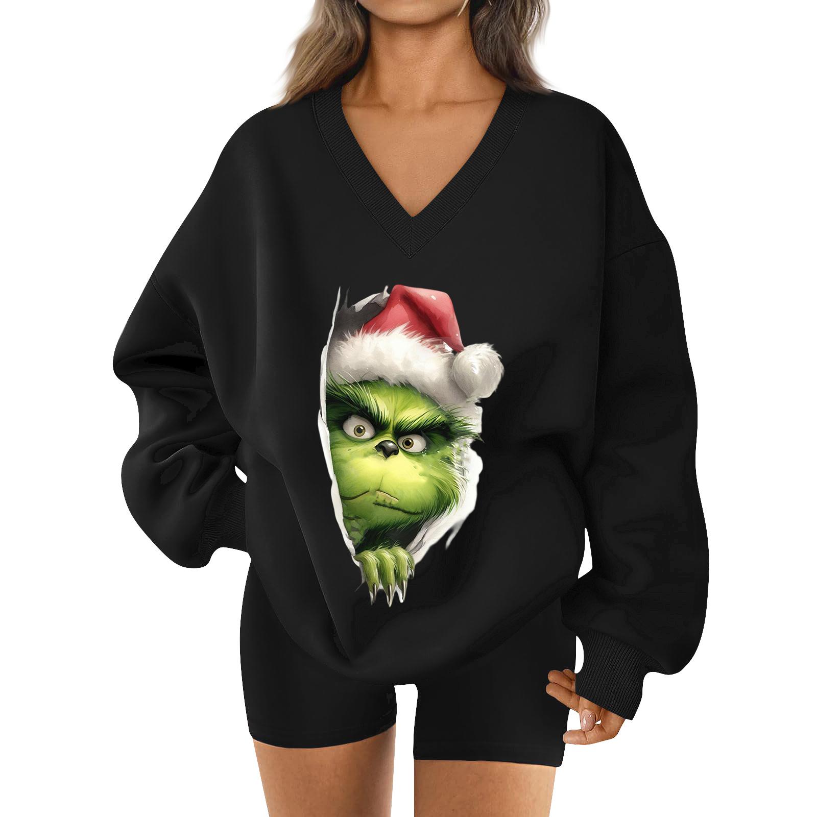 

Женская свободная и удобная спортивная одежда с V-образным вырезом и надписью, толстовка с длинным рукавом, повседневная одежда для сочетания L чёрный