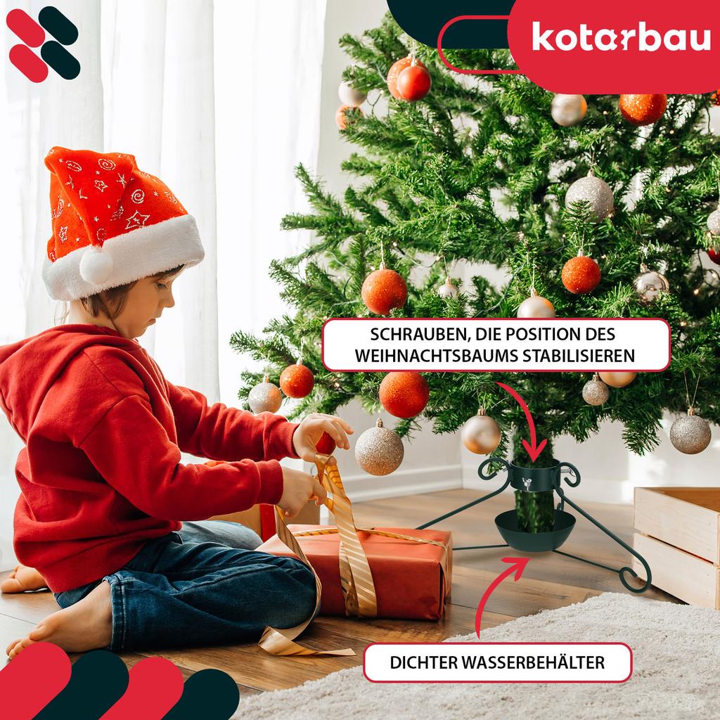 KOTARBAU® Metal Christmas Tree Stand with Water Container, Wrapped, Decorative, Green, 52 x 23 cm