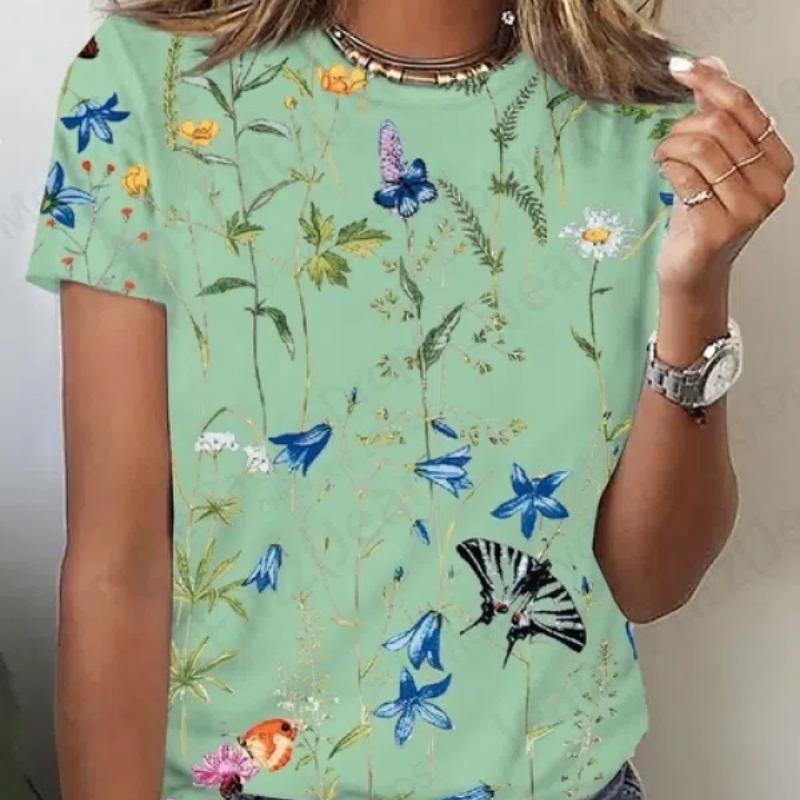 Fashion Women's T-shirt 3d Floral Plants Print Tshirt For Women Elegant Graphic Tops Tees Female Camisetas Flower Clothes Y2k
