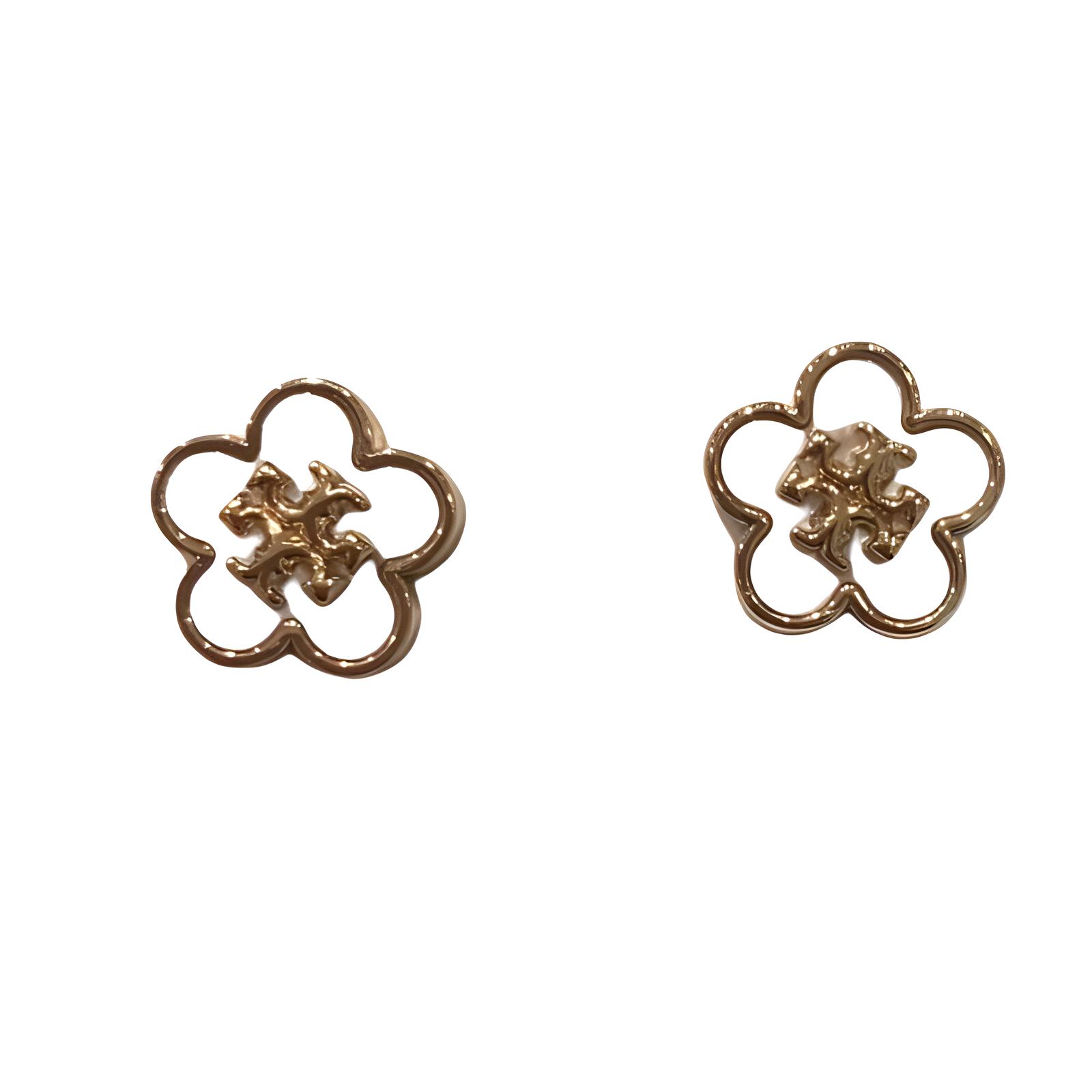 Tory Burch Floral Detail 18K Gold Plated Brass Enamel Mother Of Pearl Earrings Women earrings 157351-700 F,Gold