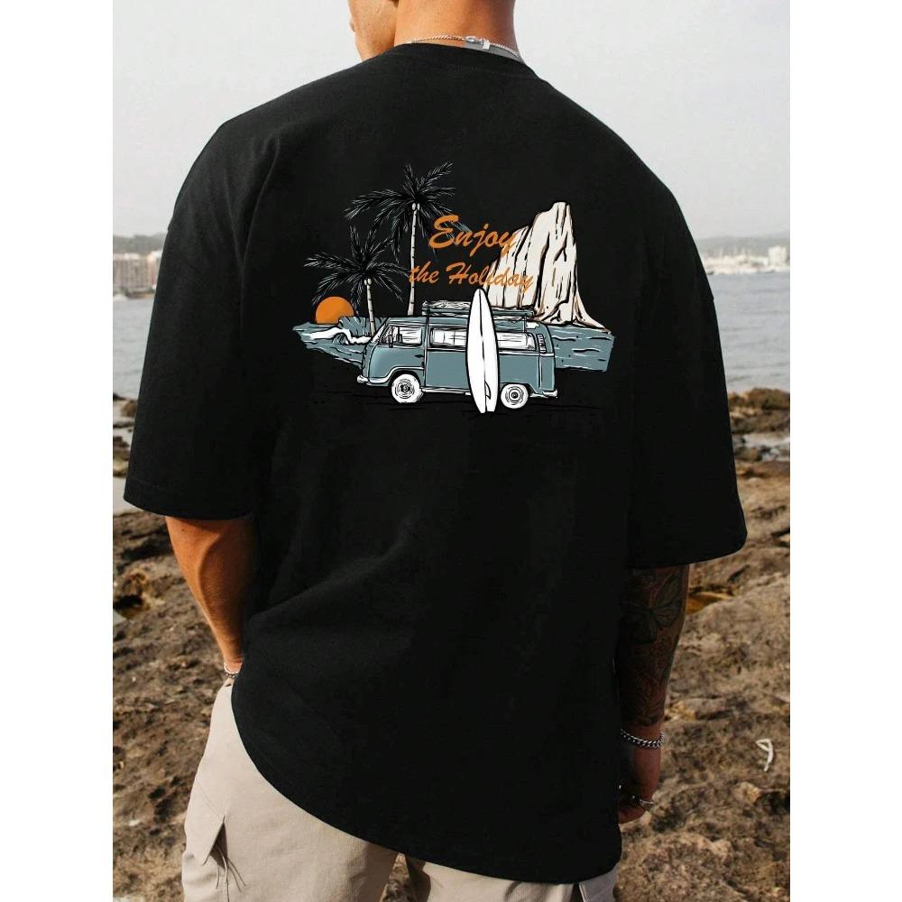 

Мужская хлопковая футболка с изображением пальмового дерева и автомобиля, роскошный бренд, модная футболка большого размера, повседневная футболка с коротким рукавом в уличном стиле, классическая футболка с принтом, новое поступление XXXXXL чёрный