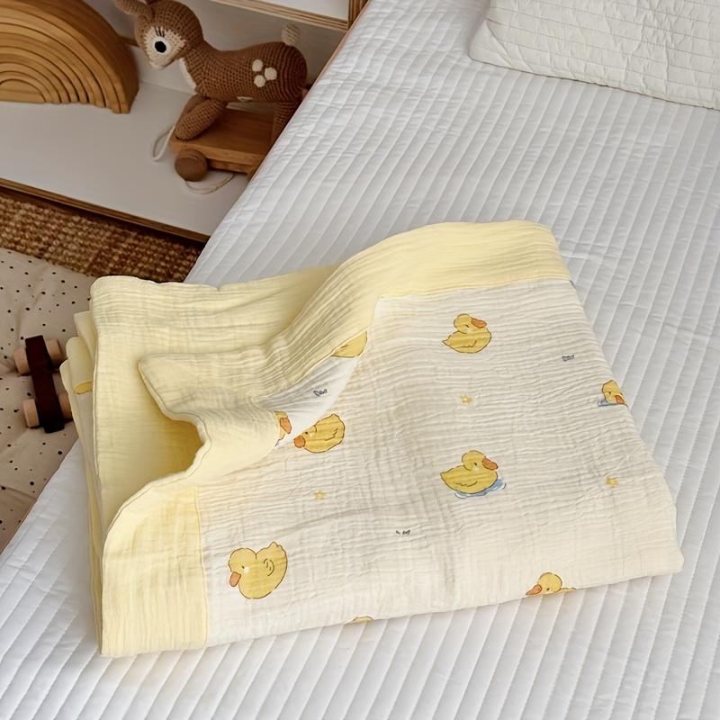 

Плед из 100% хлопка, муслиновой марли, 4-слойный, предварительно выстиранный, дышащий, мягкий, с ретро-узорами в горошек с животными, желтый, уютный плед на все сезоны для дивана 120×150cm