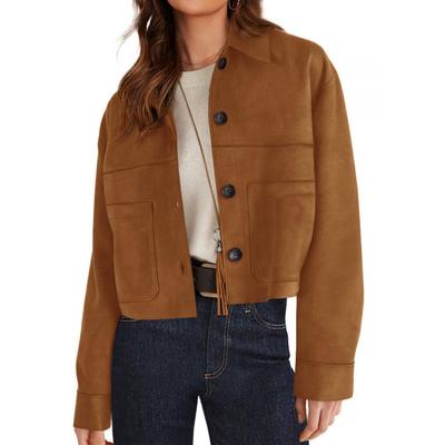Womens Cropped Faux Suede Fashion Casual Jacket