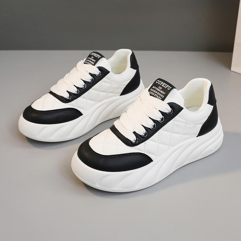 

[Customized] XFC03 new 2025 spring and autumn leather surface round head lace-up women s shoes thick sole heightening leisure student resistance 35