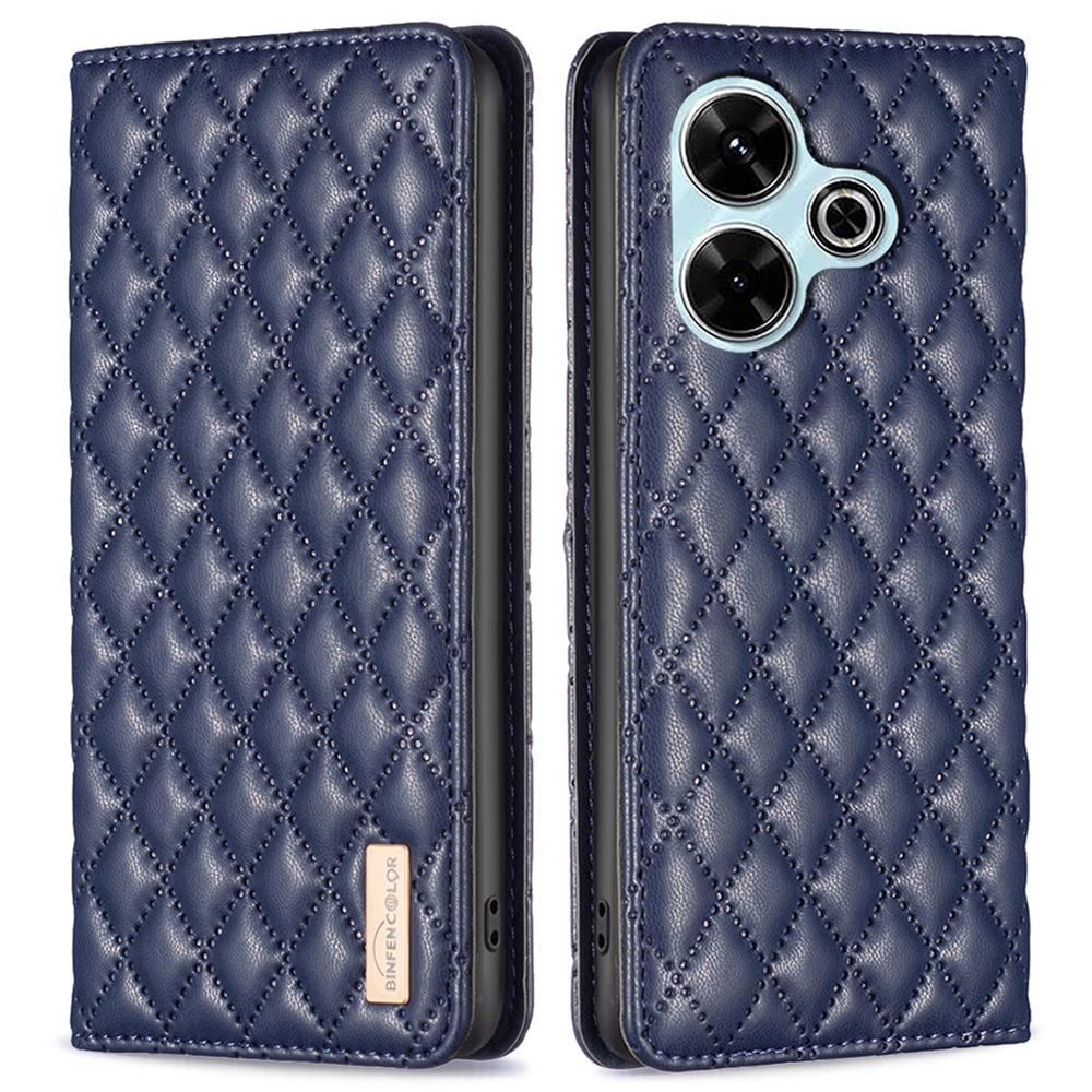 

BINFEN COLOR BF Style-16 For Xiaomi Redmi 13 5G/13 4G/Poco M6 4G Case Leather Phone Cover Rhombus Grid Blue