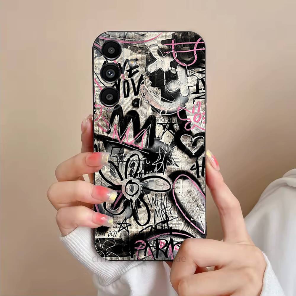 Graffiti Phone Case For Samsung S25,24,23,22,21,S20,Ultra,Plus,FE Black Soft Cover