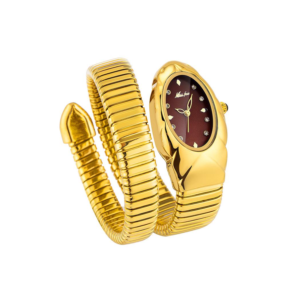 MISSFOX Women Snake Watch Bracelet Stainless Steel Fashion Gold Ladies Watches Clock Luxury Ladies Wristwatches Waterproof Watches
