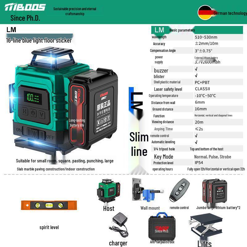 Green Light Outdoor Infrared Laser Level with Automatic Wall & Floor Alignment