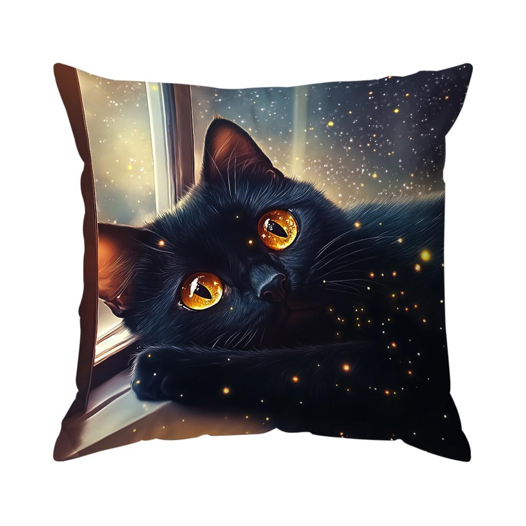 Black Cat With Golden Butterflycushions Pillowcase Polyester Cushion Cover Throw Pillow Sofa Decoration Pillowcover Home Decor