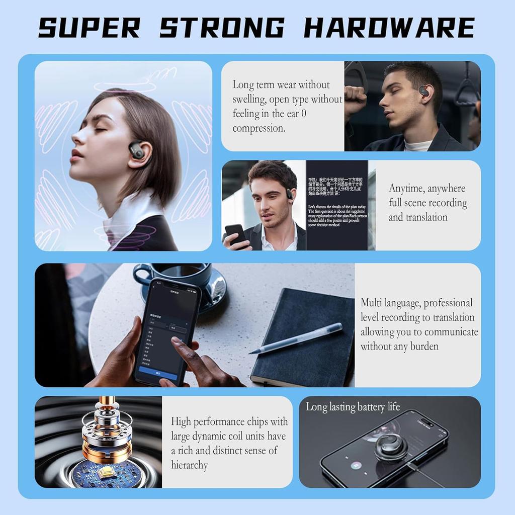 AI Translation Earbuds, Open Ear Wireless BT Headphones, Ear Hook Sports Earphones, Real Time Translation for 144
