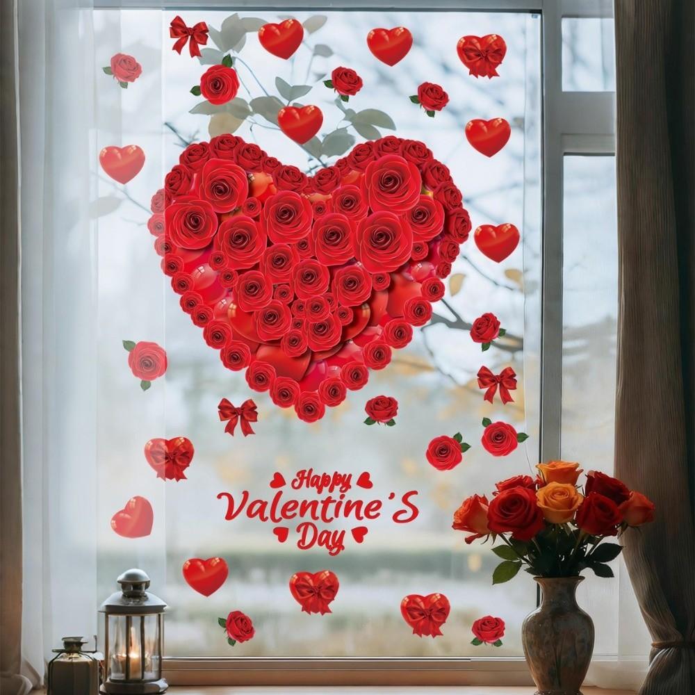 PVC Valentine's Day Window Stickers Love Heart Balloon Shape Creative Decorative Love Heart Window Decals Removable Static