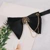 Mens Elegant Black Oversized Bowtie with Pearls Chain Adjustable Pre Tied Horn Bows Tie Tuxedo Necktie for Wedding Party